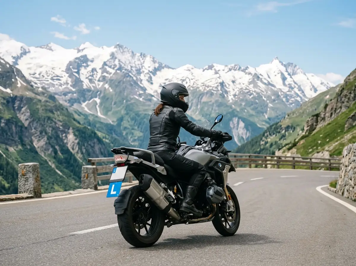 Motorradfahrerin auf Schweizer Bergstrasse – Motorradprüfung Schweiz