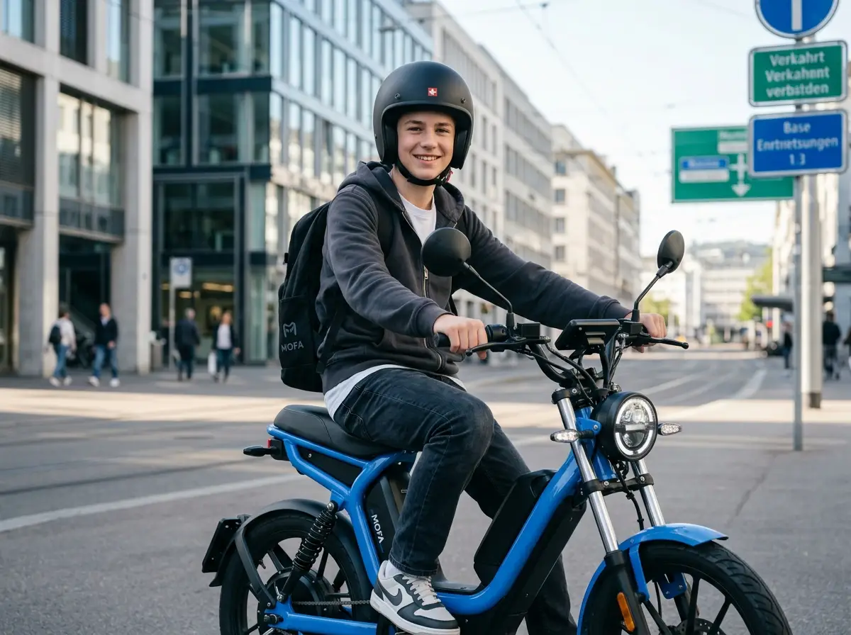 Teenager auf modernem Mofa in der Schweiz